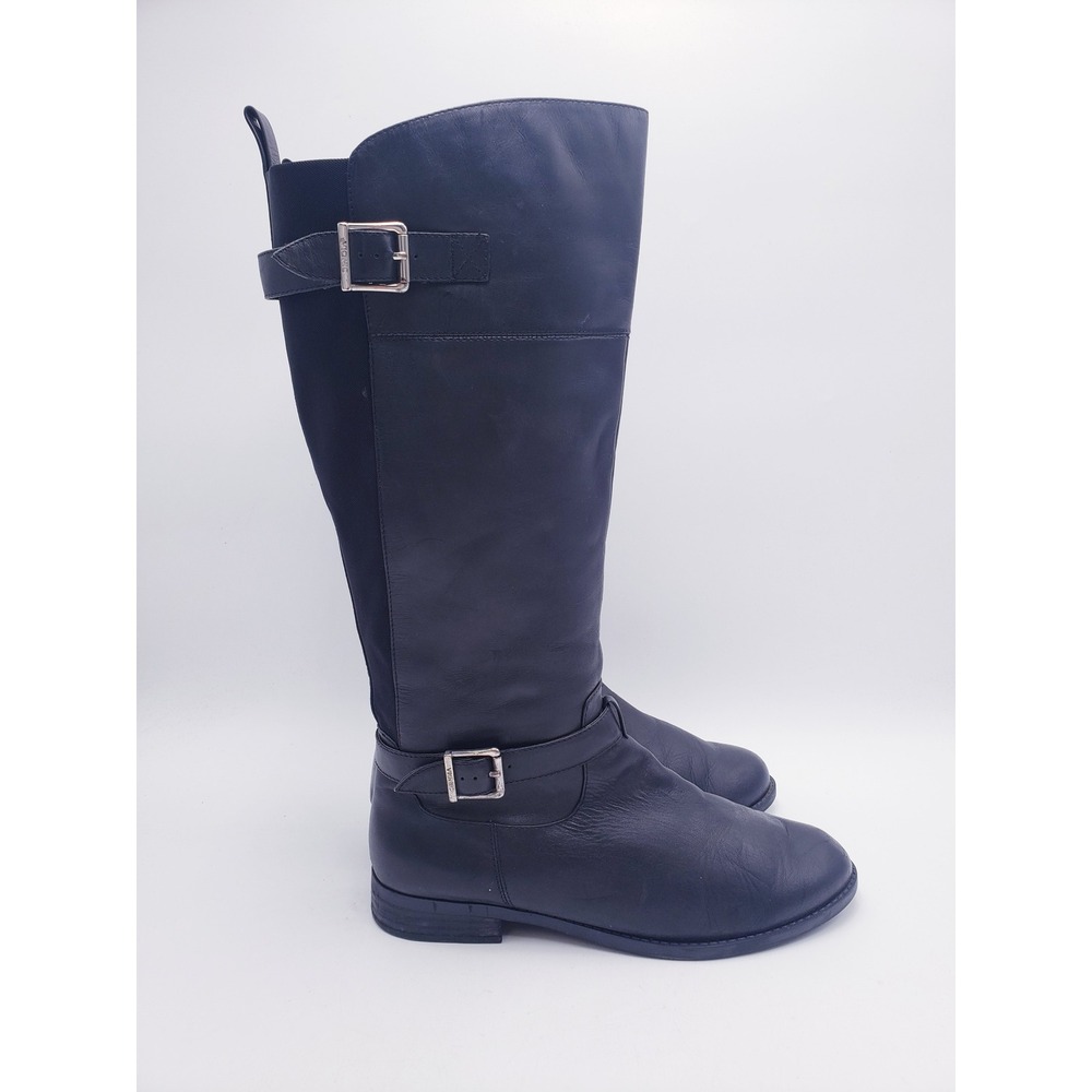 Vionic Country Storey Tall Riding Boots Black Leather Buckle Low Heel Size 10